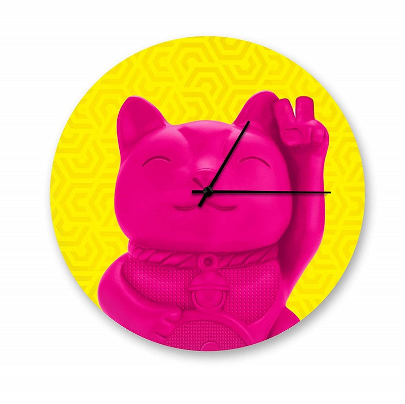 Lucky Cat Glass Wall Clock by Mustard